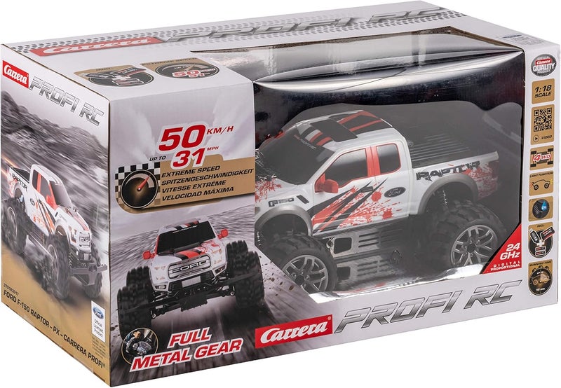 Carrera سيارة Carrera Profi RC فورد F-150 رابتور PX (1:18، أبيض/أحمر) - Image 1